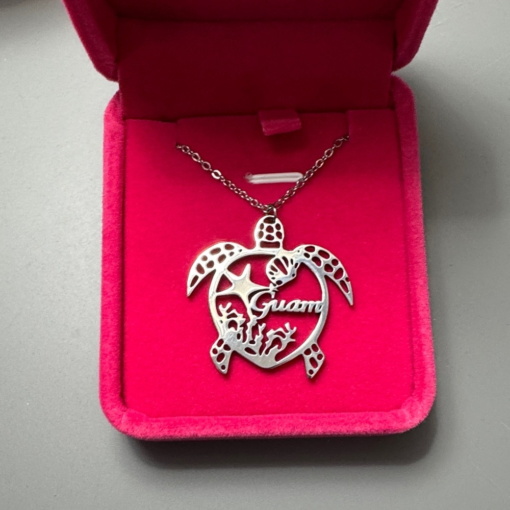 Silver Turtle Guam Pendant Necklace